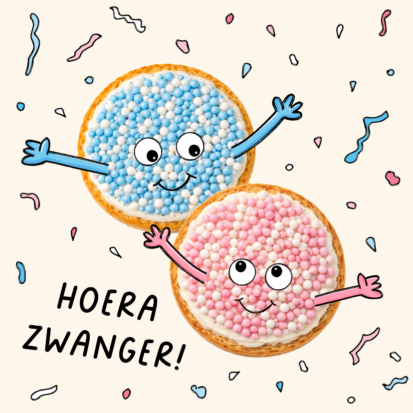 Felicitatiekaarten - Felicitatie zwangerschap met lachende beschuit met muisjes