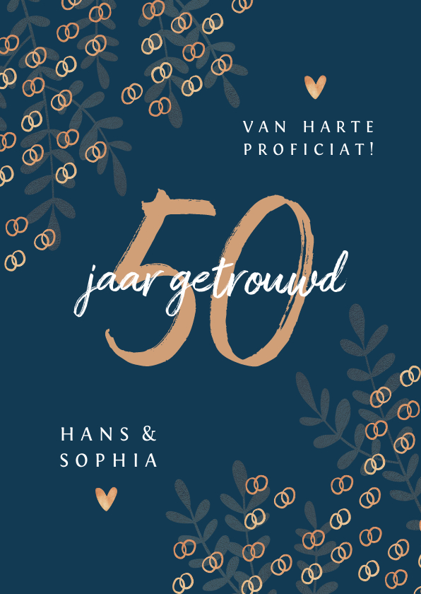 Felicitatiekaarten - Felicitatiekaart 50 jaar getrouwd goud ringen stijlvol