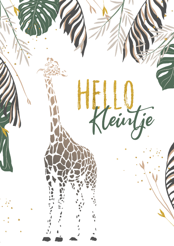 Felicitatiekaarten - Felicitatiekaart baby giraf met takjes