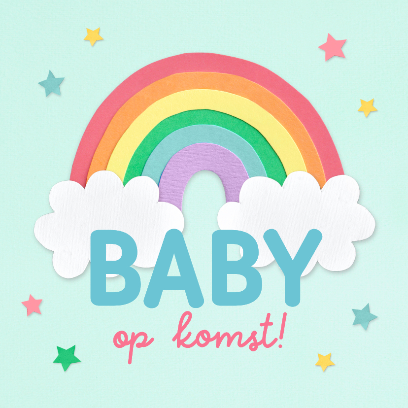 Felicitatiekaarten - Felicitatiekaart baby op komst regenboog