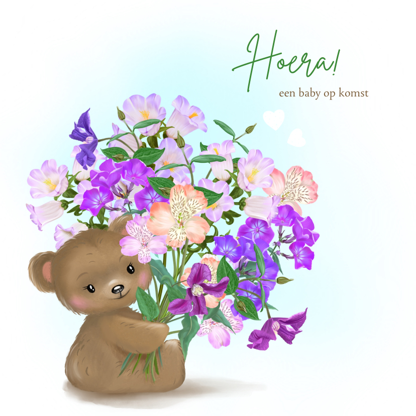 Felicitatiekaarten - Felicitatiekaart beer met bos bloemen