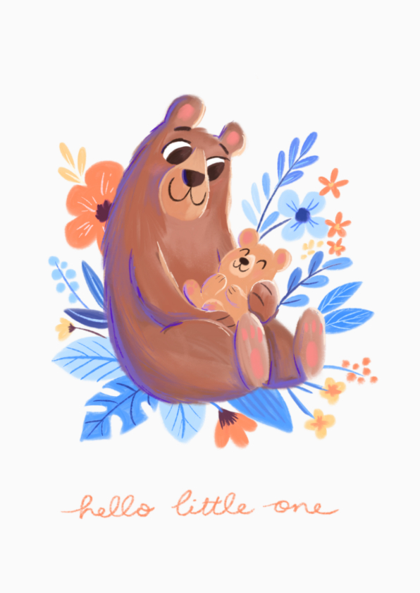 Felicitatiekaarten - Felicitatiekaart beer met klein beertje hello little one
