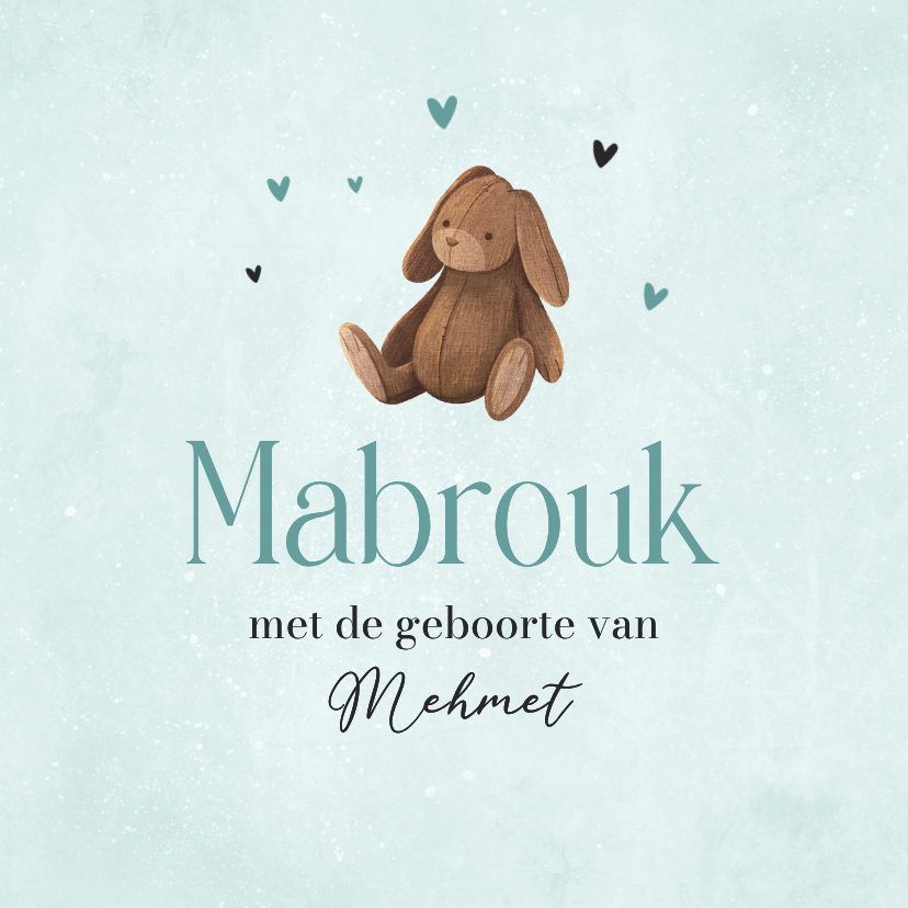 Felicitatiekaart blauw geboorte islamitisch jongen konijn - Felicitatiekaarten Felicitatiekaarten - Felicitatiekaart blauw geboorte islamitisch jongen konijn
