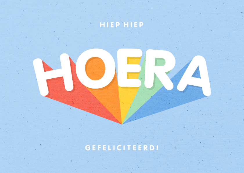 Felicitatiekaarten - Felicitatiekaart blauw 'HOERA' regenboog