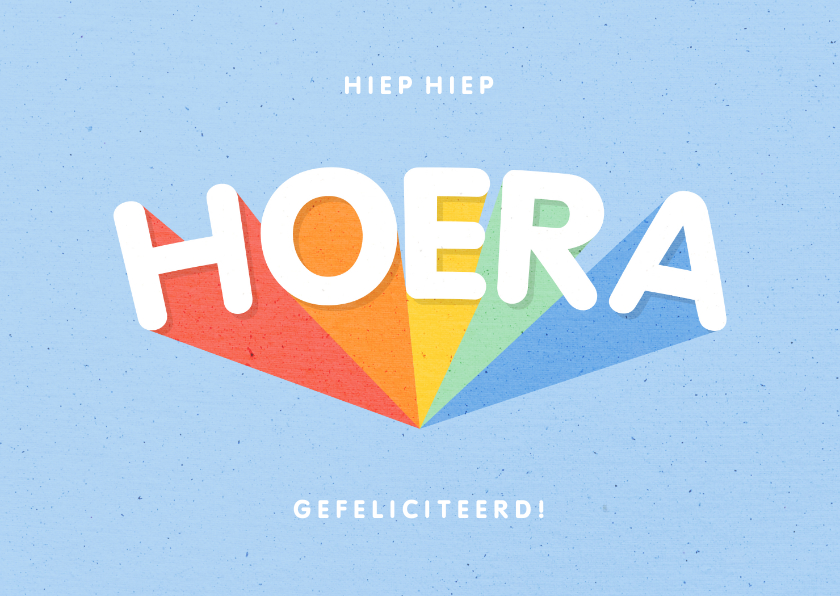 Felicitatiekaart blauw 'HOERA' regenboog - Felicitatiekaarten Felicitatiekaarten - Felicitatiekaart blauw 'HOERA' regenboog