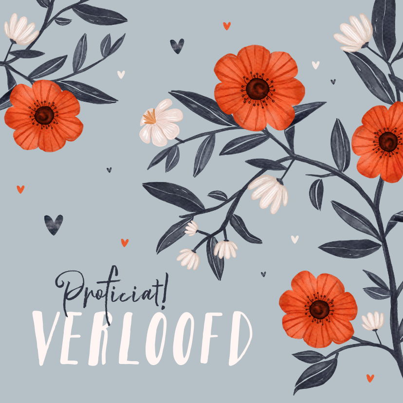 Felicitatiekaart bloemen rood blauw verloofd huwelijk - Felicitatiekaarten Felicitatiekaarten - Felicitatiekaart bloemen rood blauw verloofd huwelijk