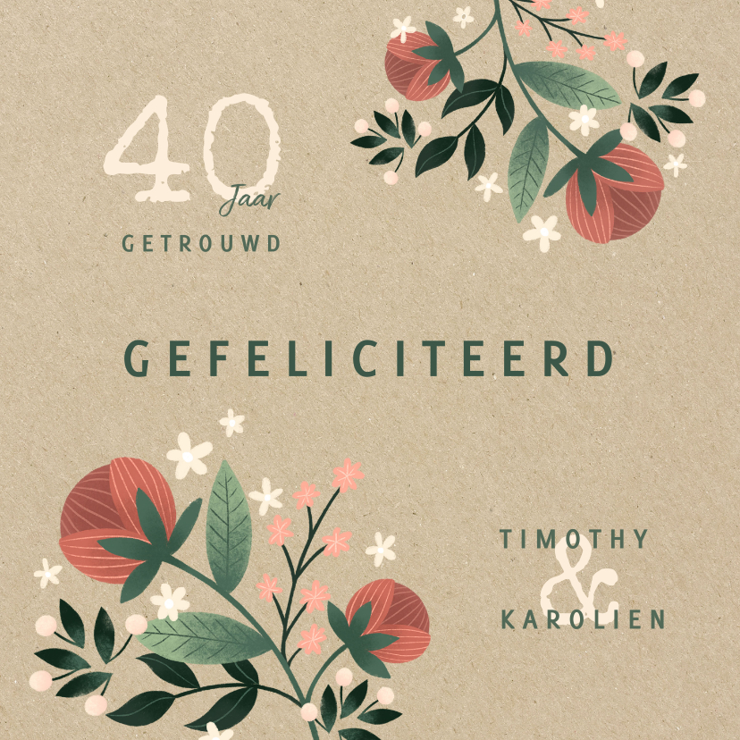 Felicitatiekaarten - Felicitatiekaart botanisch met bloemen, planten en kraftlook