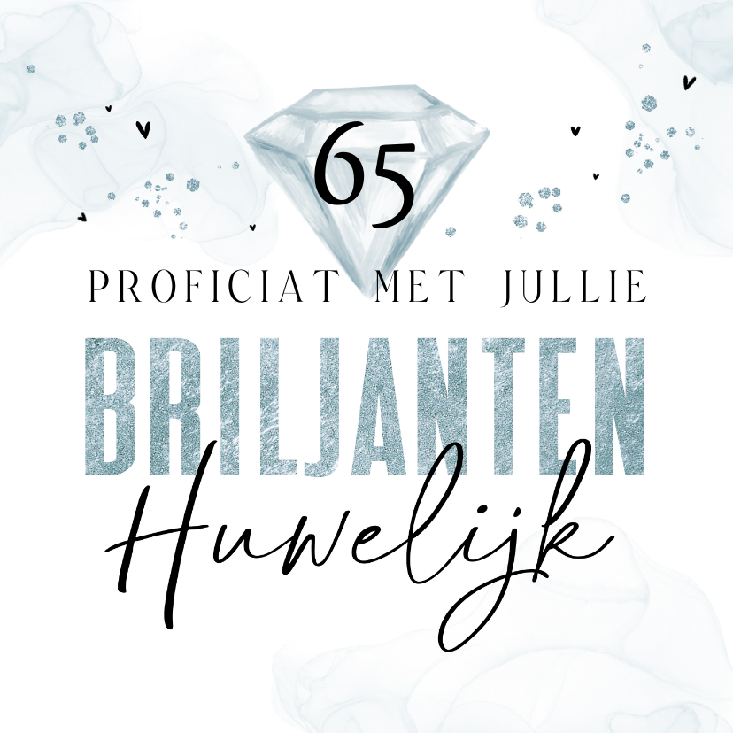 Felicitatiekaarten - Felicitatiekaart briljanten huwelijksjubileum 65 jaar 