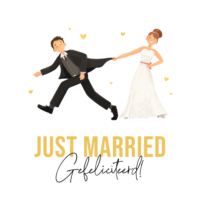 Felicitatiekaarten - Felicitatiekaart bruidspaar cartoon grappig just married