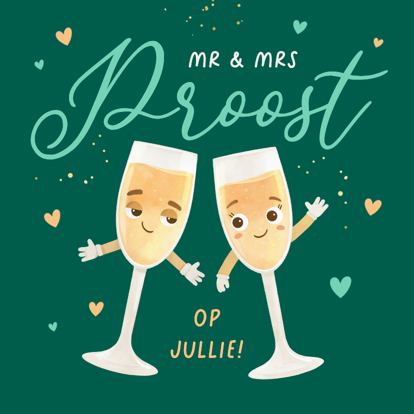 Felicitatiekaarten - Felicitatiekaart champagne proost koppel getrouwd liefde