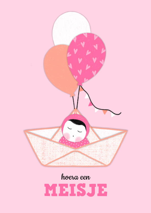 Felicitatiekaarten - Felicitatiekaart dochter bootje ballonnen roze
