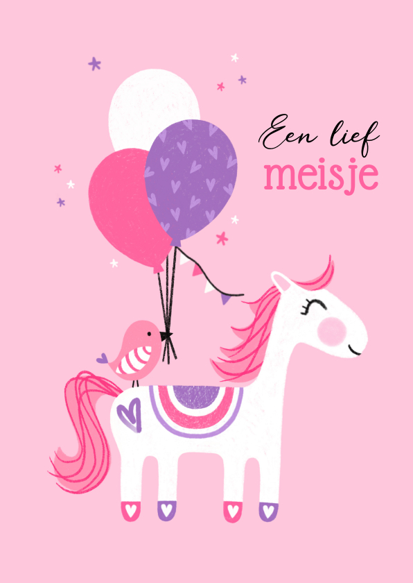 Felicitatiekaarten - Felicitatiekaart dochter paard ballonnen roze paars