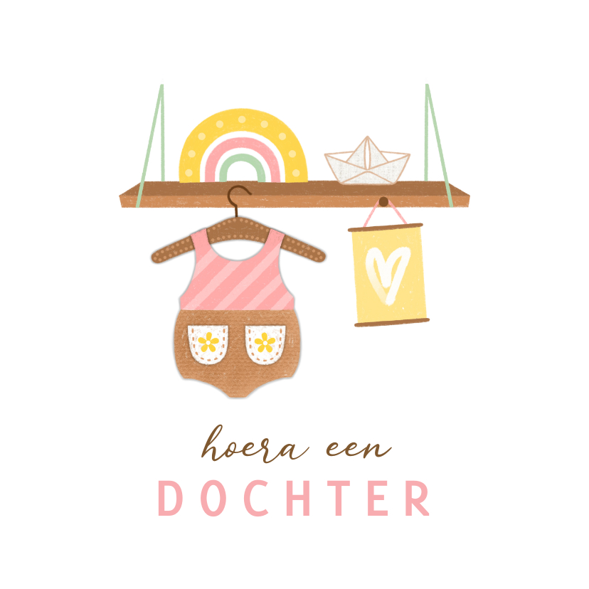 Felicitatiekaarten - Felicitatiekaart dochter plank babykleertjes roze groen