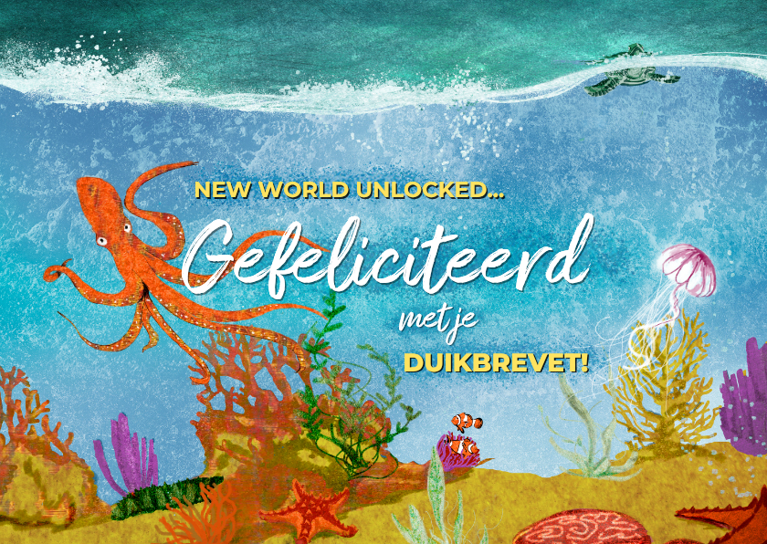 Felicitatiekaarten - Felicitatiekaart duikbrevet een nieuwe wereld
