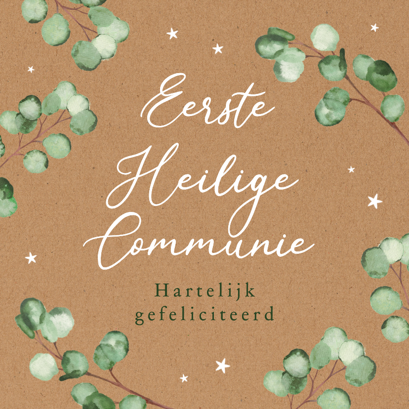 Felicitatiekaarten - Felicitatiekaart eerste communie kraftlook eucalyptus