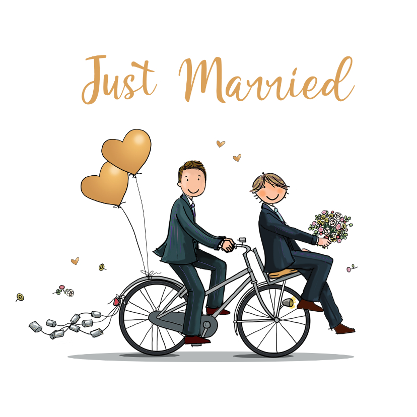 Felicitatiekaart fietsend homo stel - Felicitatiekaarten Felicitatiekaarten - Felicitatiekaart fietsend homo stel