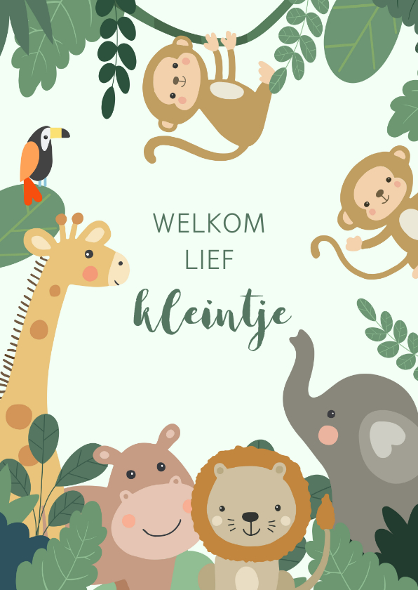 Felicitatiekaart geboorte - baby jungle dieren - Felicitatiekaarten Felicitatiekaarten - Felicitatiekaart geboorte - baby jungle dieren