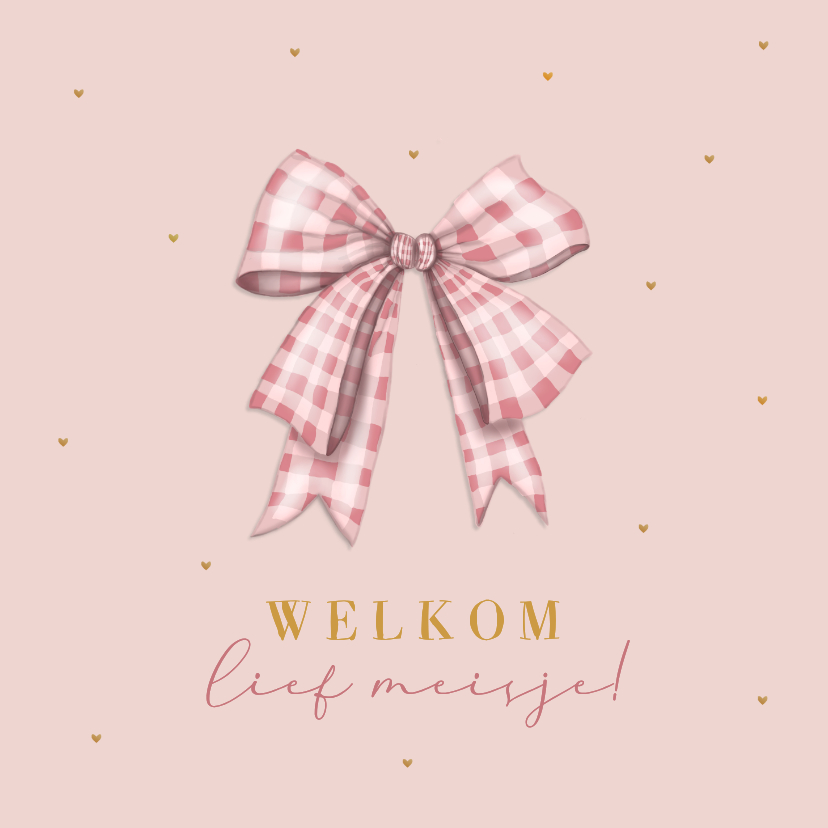 Felicitatiekaart geboorte baby met roze strik - Felicitatiekaarten Felicitatiekaarten - Felicitatiekaart geboorte baby met roze strik