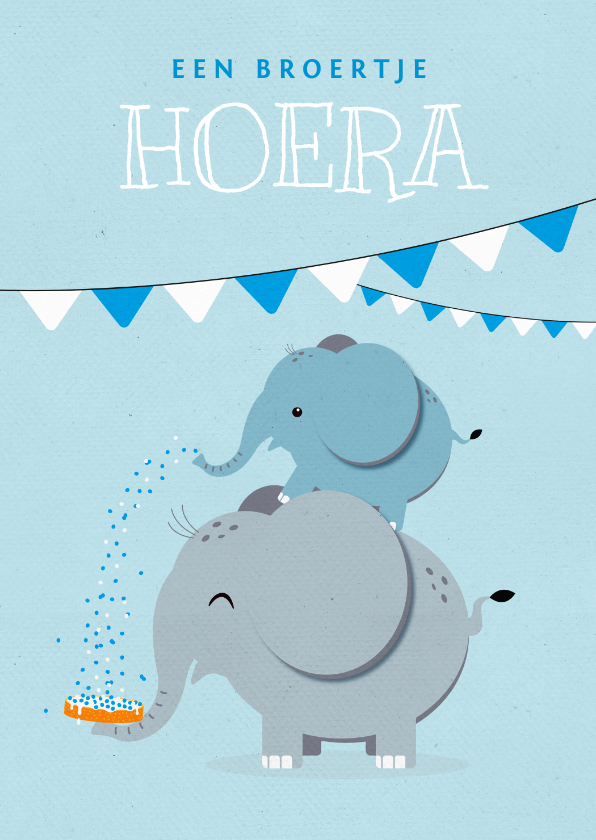 Felicitatiekaart geboorte broertje olifant beschuitje feest - Felicitatiekaarten Felicitatiekaarten - Felicitatiekaart geboorte broertje olifant beschuitje feest