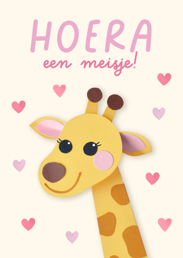Felicitatiekaarten - Felicitatiekaart geboorte giraffe en hartjes