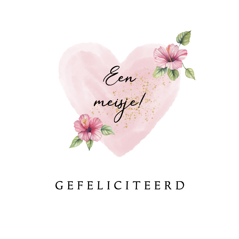 Felicitatiekaarten - Felicitatiekaart geboorte hartje bloemen