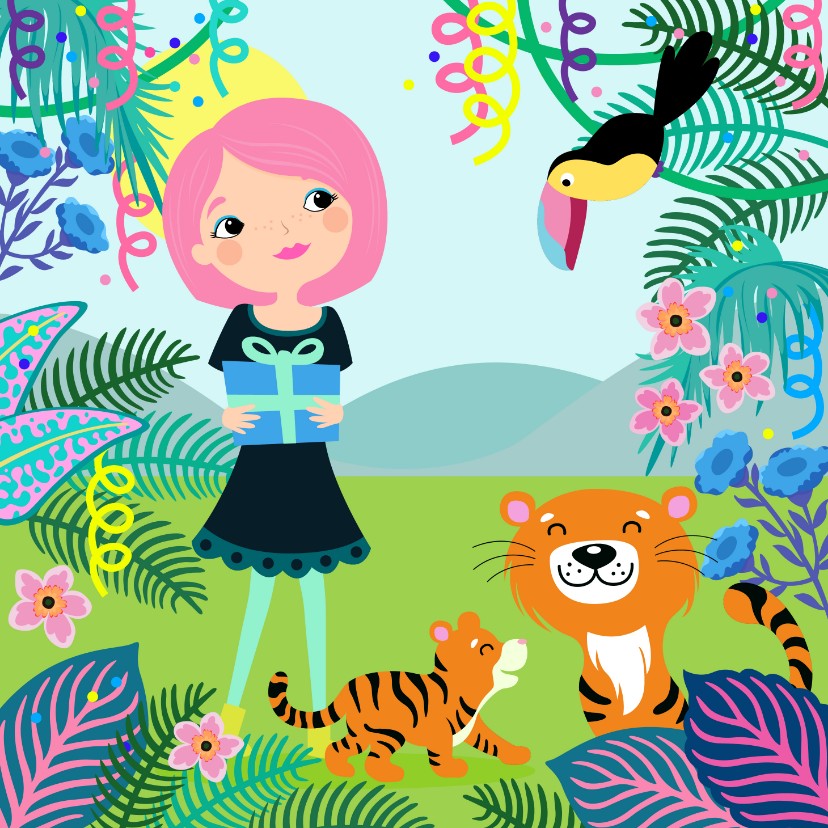 Felicitatiekaart geboorte in jungle thema - Felicitatiekaarten Felicitatiekaarten - Felicitatiekaart geboorte in jungle thema