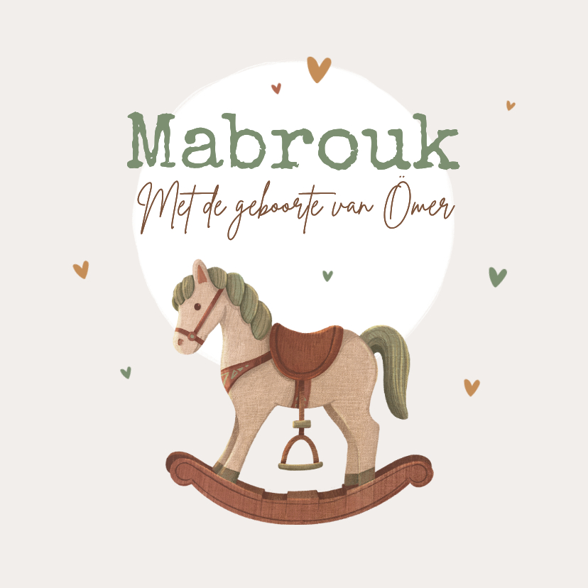 Felicitatiekaart geboorte islamitisch jongen hobbelpaard - Felicitatiekaarten Felicitatiekaarten - Felicitatiekaart geboorte islamitisch jongen hobbelpaard
