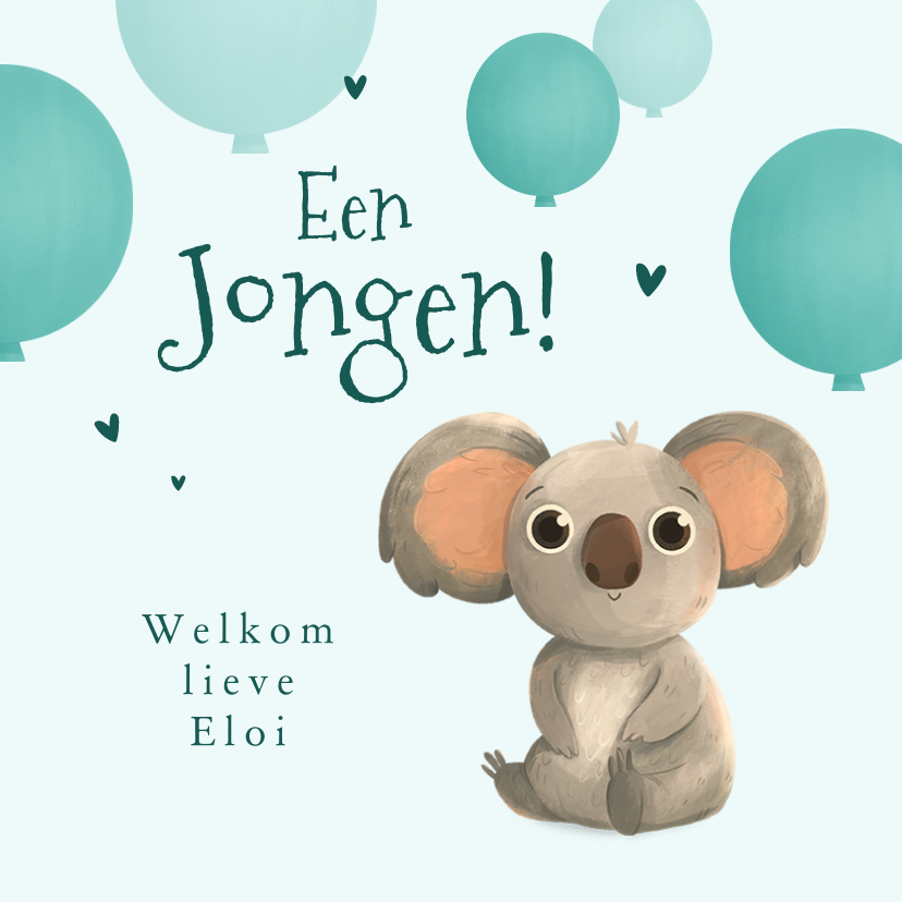 Felicitatiekaarten - Felicitatiekaart geboorte jongen ballonnen koala beer