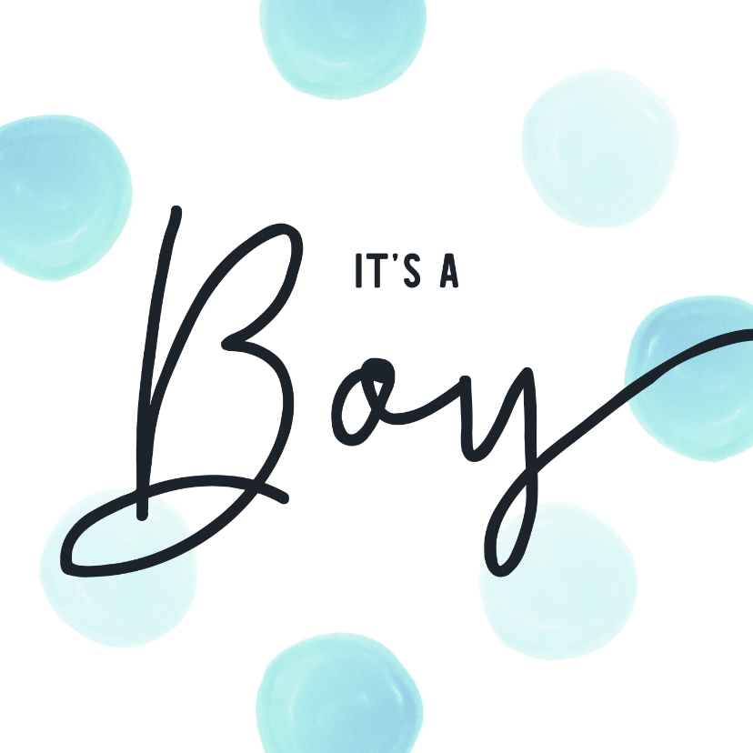 Felicitatiekaarten - Felicitatiekaart geboorte jongen blauwe stippen aquarel