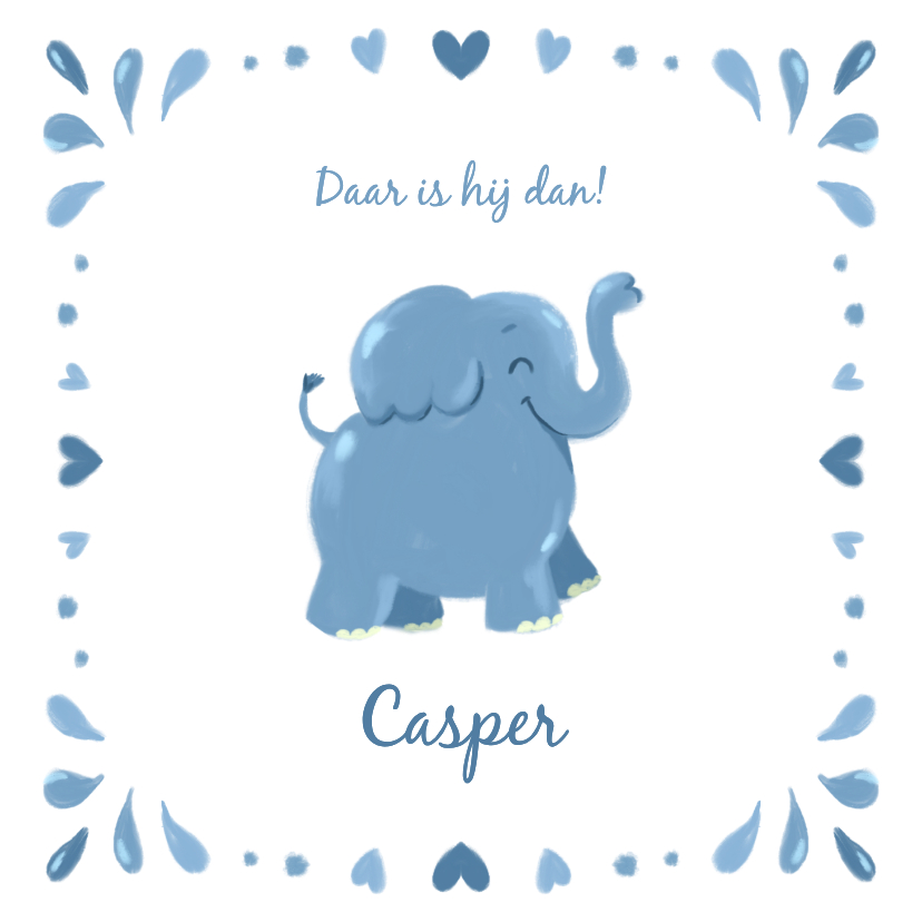 Felicitatiekaarten - Felicitatiekaart geboorte jongen olifantje