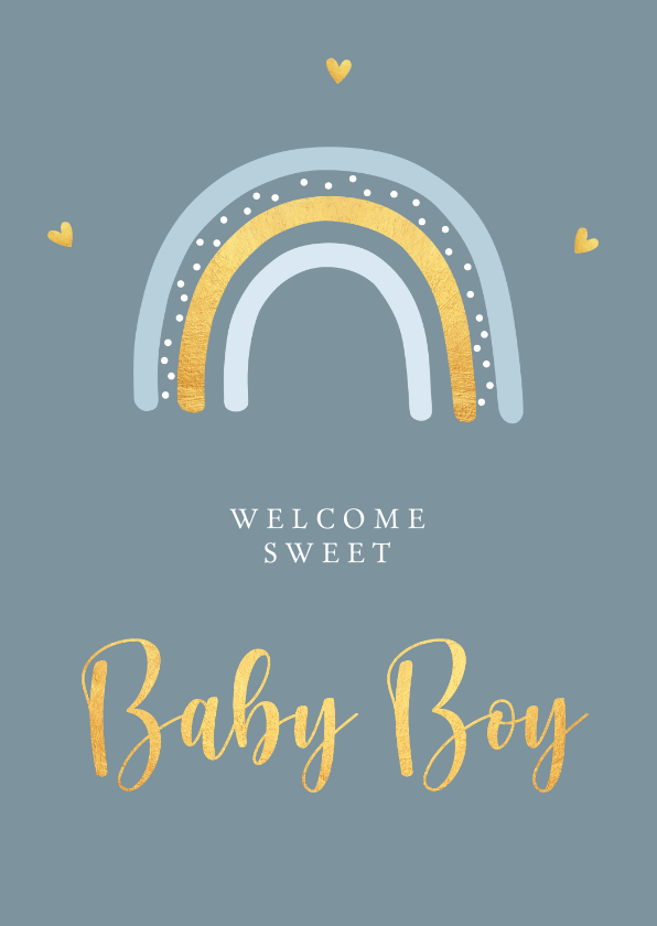 Felicitatiekaarten - Felicitatiekaart geboorte jongen regenboog goudlook