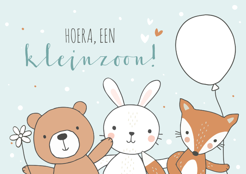 Felicitatiekaarten - Felicitatiekaart geboorte - Kleinzoon konijn beer vos