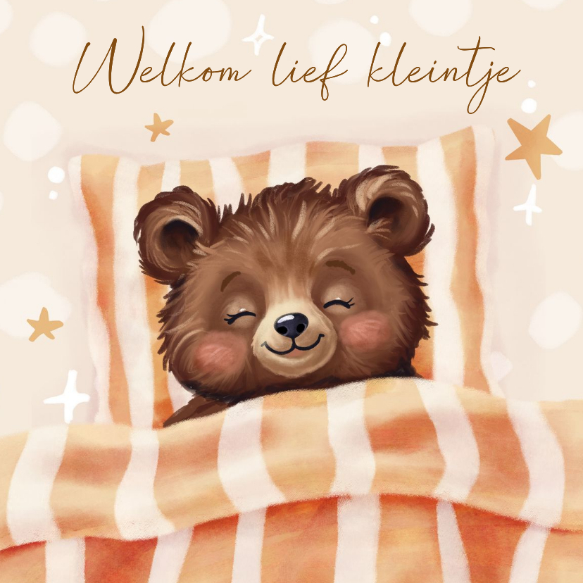 Felicitatiekaart geboorte lief slapend beertje schattig - Felicitatiekaarten Felicitatiekaarten - Felicitatiekaart geboorte lief slapend beertje schattig