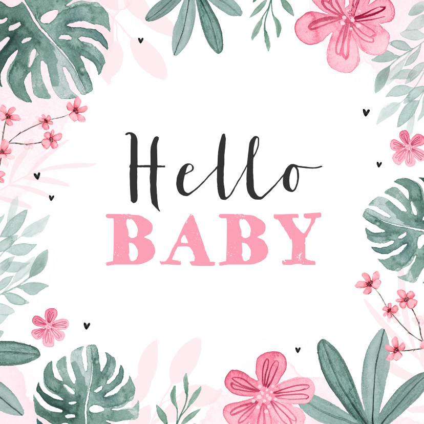 Felicitatiekaarten - Felicitatiekaart geboorte meisje baby bloemen hartje