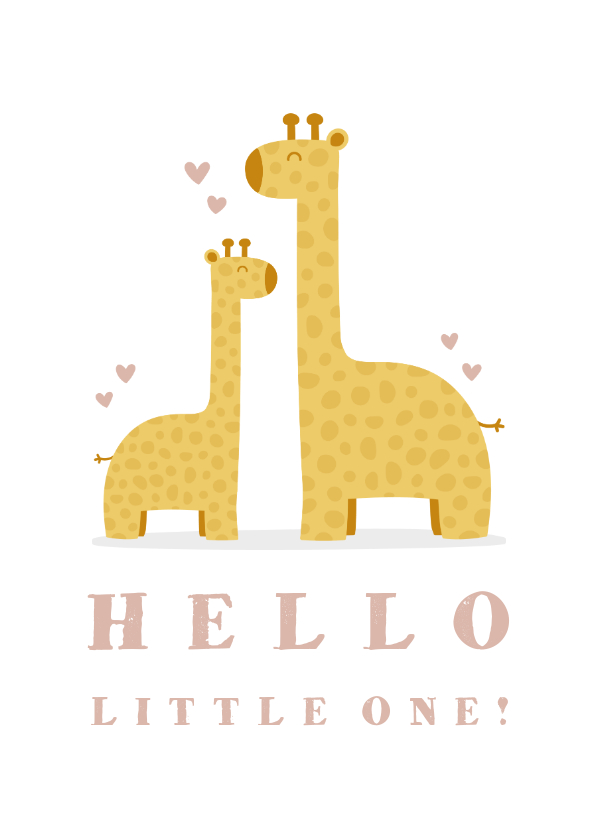 Felicitatiekaarten - Felicitatiekaart geboorte meisje giraffes met hartjes
