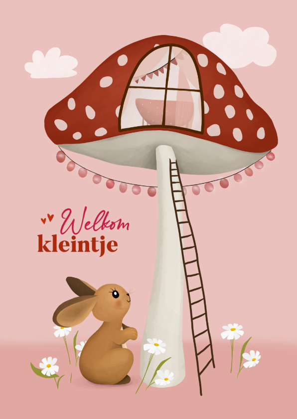Felicitatiekaart geboorte meisje met lief klein konijntje - Felicitatiekaarten Felicitatiekaarten - Felicitatiekaart geboorte meisje met lief klein konijntje