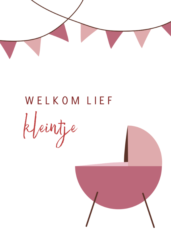 Felicitatiekaarten - Felicitatiekaart geboorte meisje met roze wieg