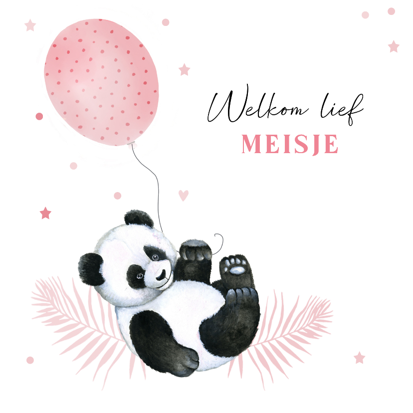 Felicitatiekaarten - Felicitatiekaart geboorte meisje pandabeertje