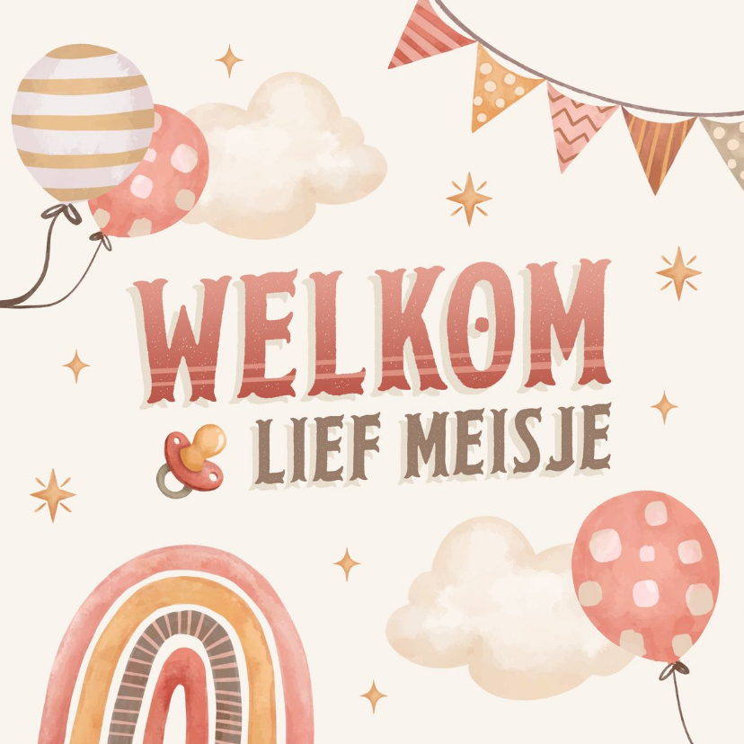 Felicitatiekaarten - Felicitatiekaart geboorte meisje vlagjes