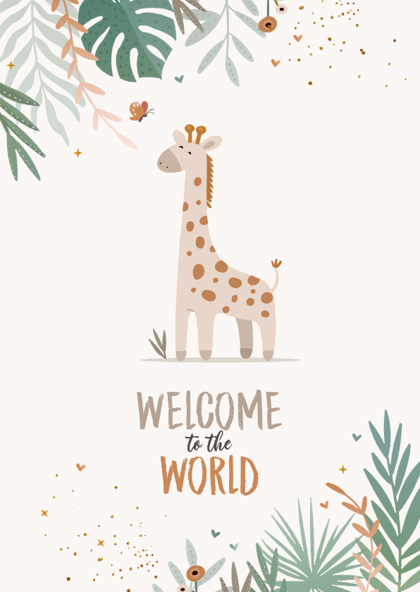 Felicitatiekaarten - Felicitatiekaart geboorte met giraf en bladeren