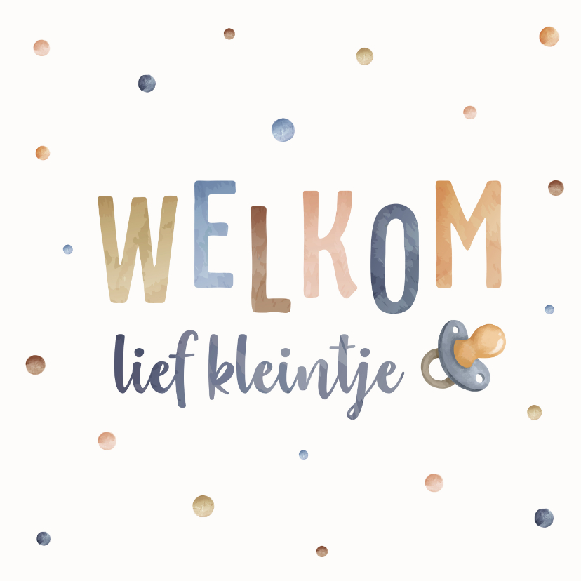 Felicitatiekaarten - Felicitatiekaart geboorte met waterverf stippen
