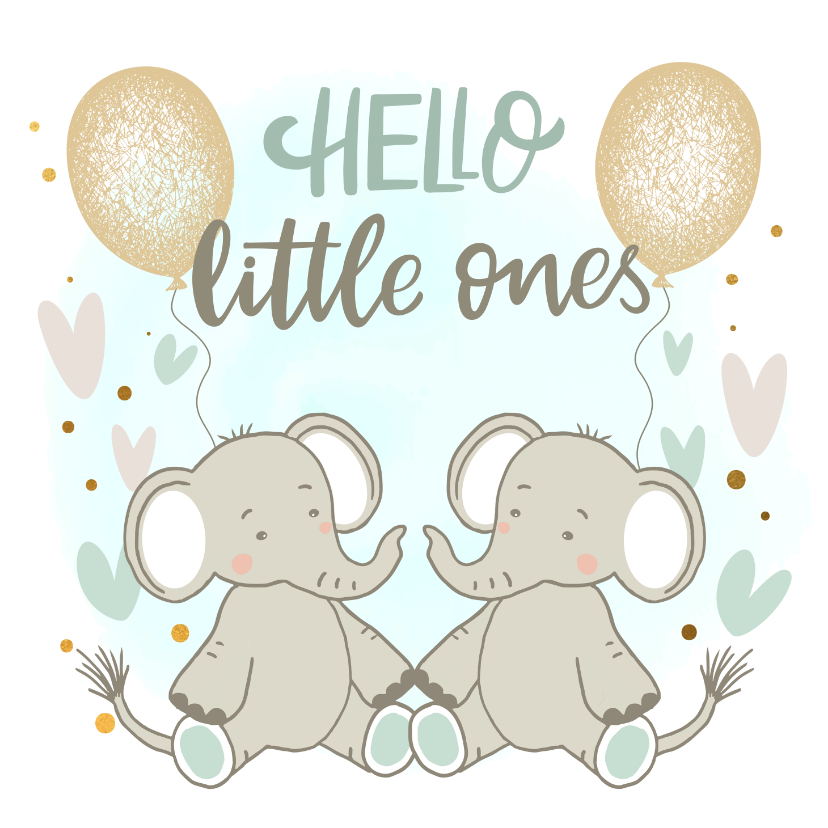 Felicitatiekaarten - Felicitatiekaart geboorte - Olifantjes tweeling jongen