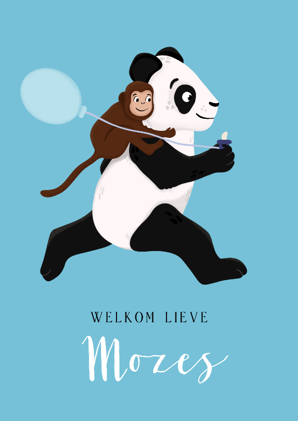 Felicitatiekaarten - Felicitatiekaart geboorte pandabeer en aapje