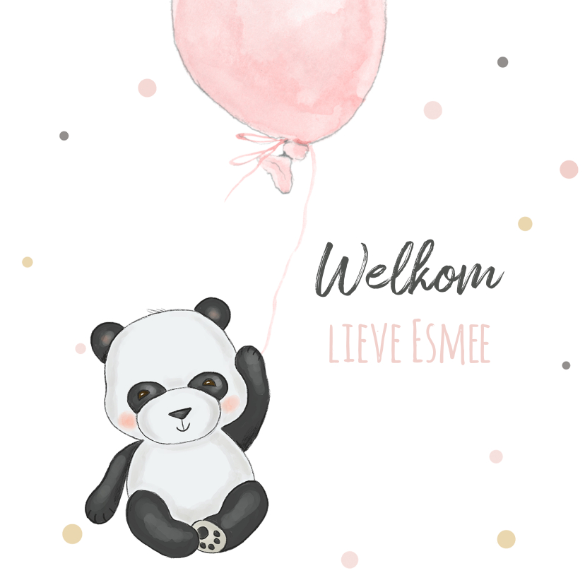Felicitatiekaarten - Felicitatiekaart geboorte pandabeer met ballon en confetti