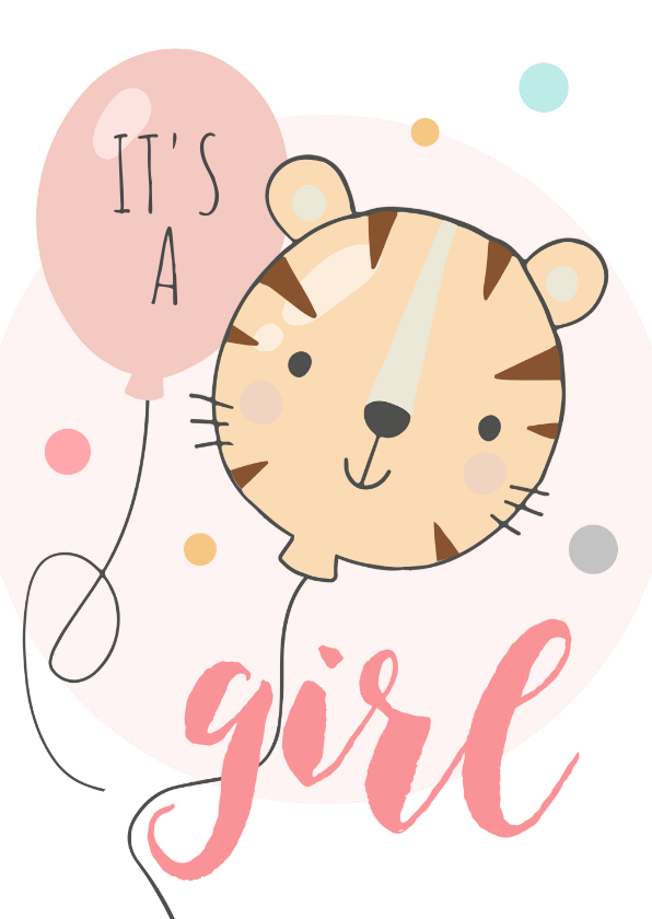 Felicitatiekaarten - Felicitatiekaart geboorte - Tijgerballon meisje