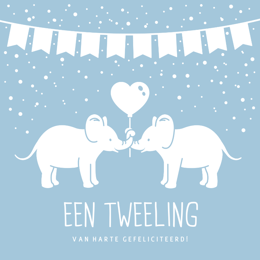 Felicitatiekaart geboorte tweeling 2 jongens met olifantjes - Felicitatiekaarten Felicitatiekaarten - Felicitatiekaart geboorte tweeling 2 jongens met olifantjes