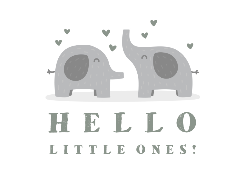 Felicitatiekaarten - Felicitatiekaart geboorte tweeling olifantjes met hartjes
