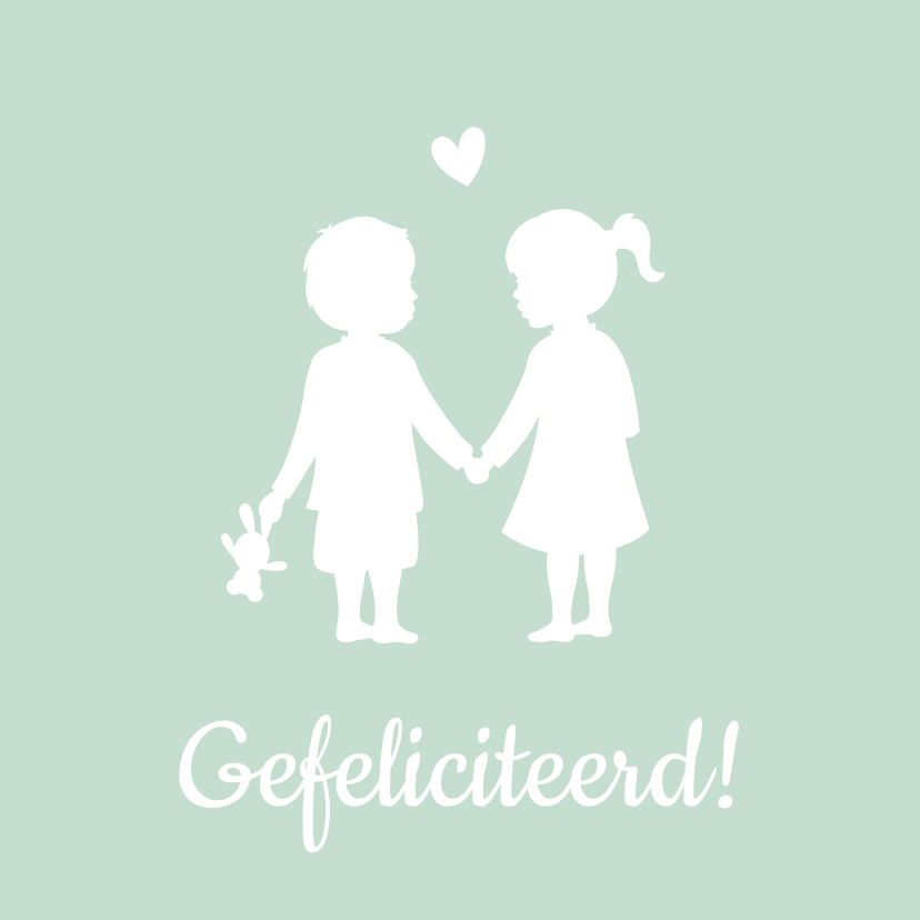Felicitatiekaarten - Felicitatiekaart geboorte tweeling silhouet jongen en meisje