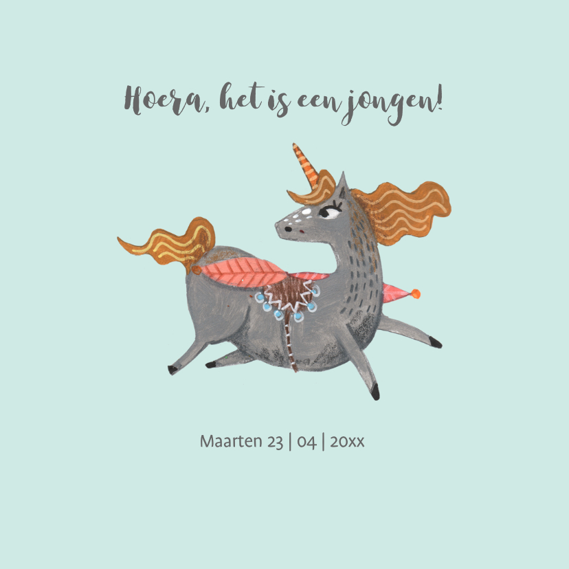 Felicitatiekaarten - Felicitatiekaart geboorte unicorn jongen