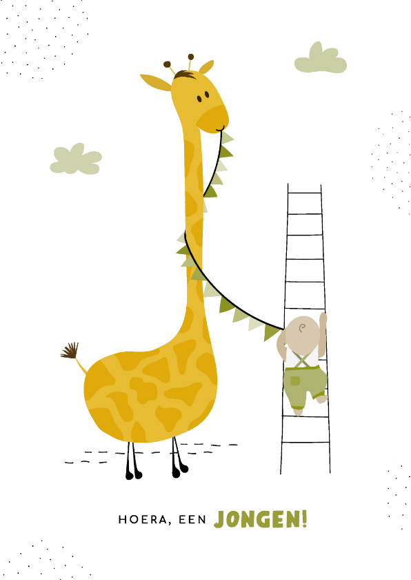 Felicitatiekaarten - Felicitatiekaart geboorte van een jongen met een giraffe